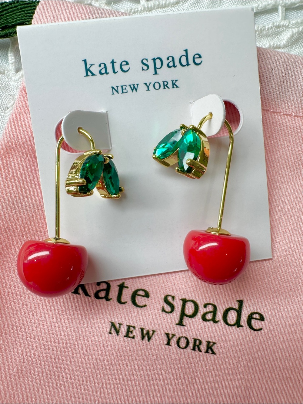 kate spade Kids Cherry Drop Earrings in Red with Green Accents